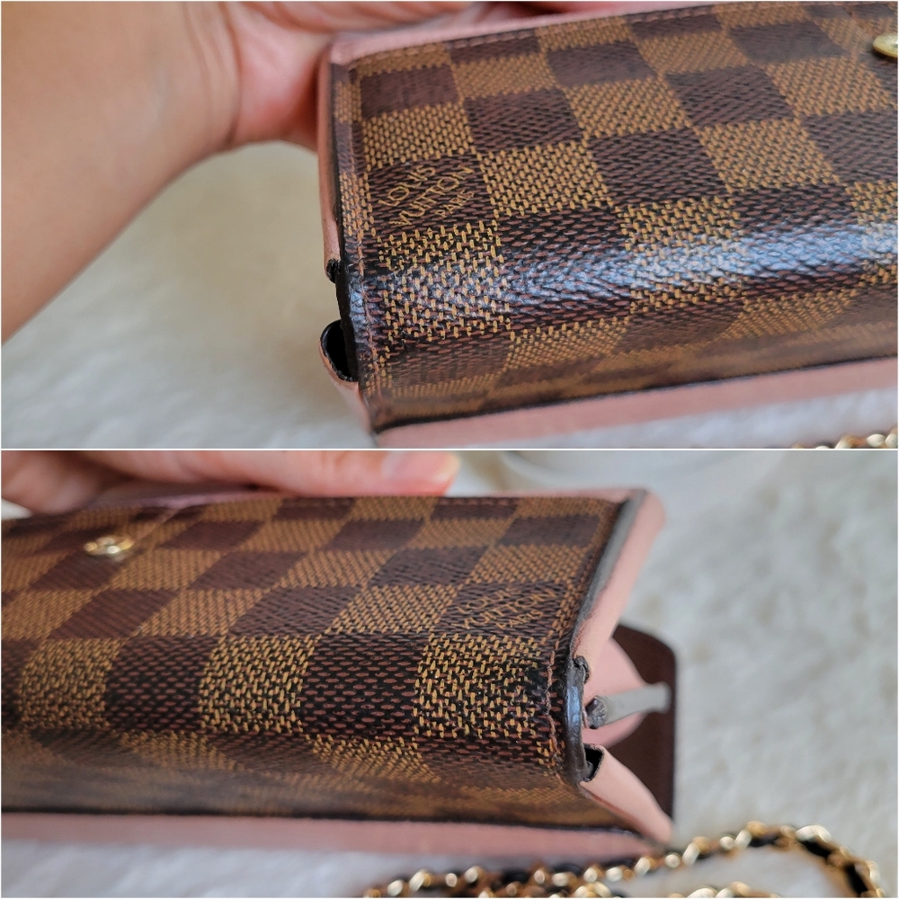 💕Authentic Louis Vuitton Damier Ebene NORMANDY Wallet PINK Crossbody/Shoulder - Picture 15 of 17